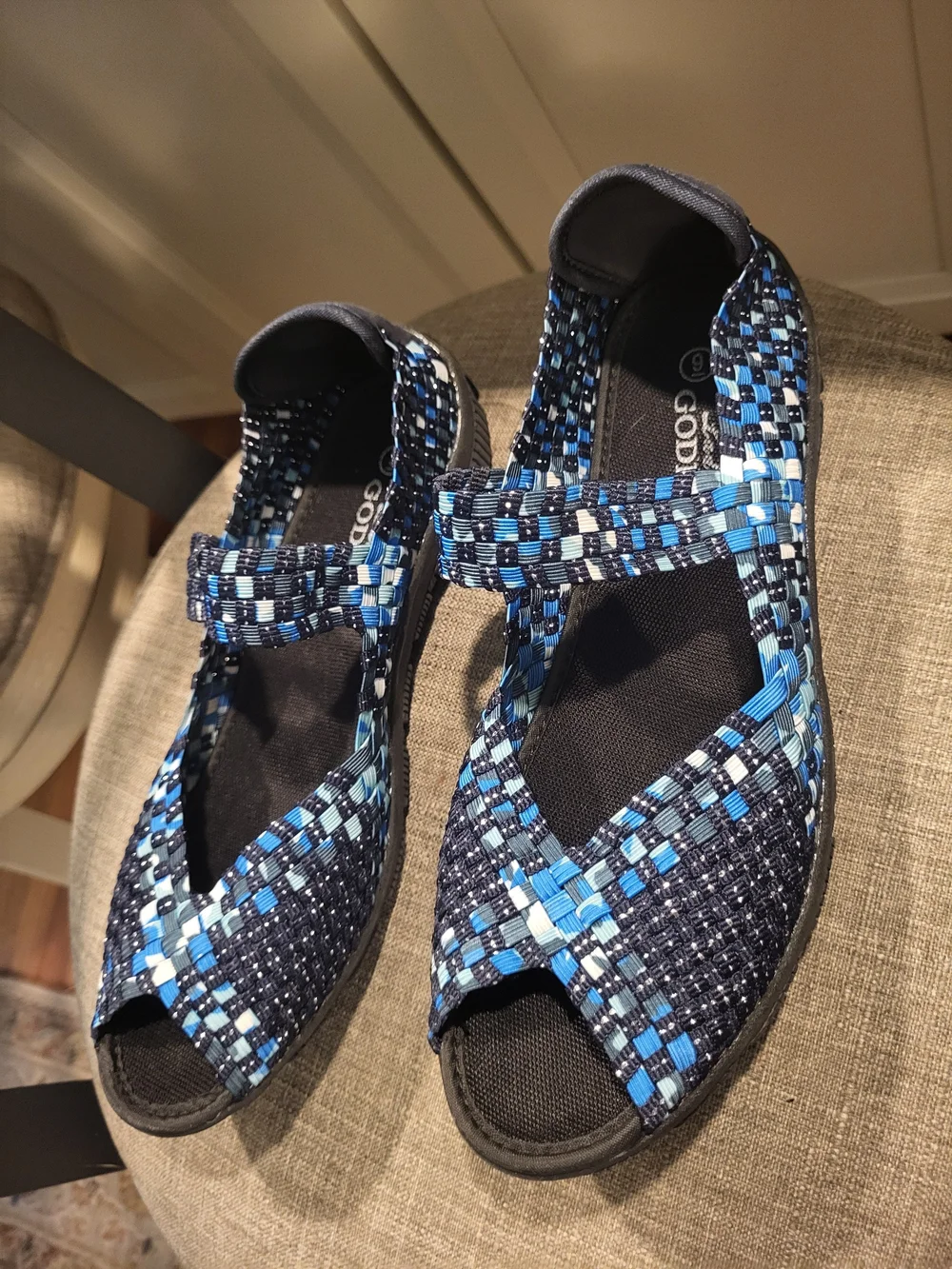 Lady Godiva Black, Navy and Light Blue Woven Open-Toe Sandals